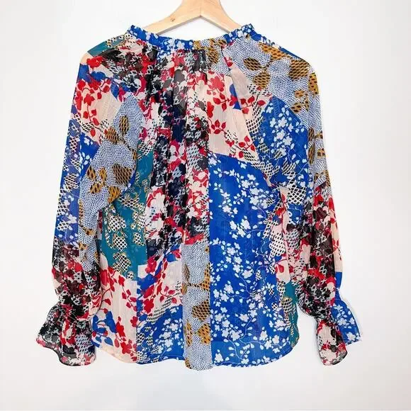 Collective Concepts Multicolor Color Block Floral Sheer Shirt - Picture 5 of 5
